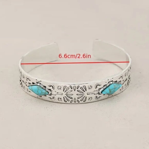 Silver and turquoise coloured stone bangle bracelet - OS - new - Picture 3 of 3